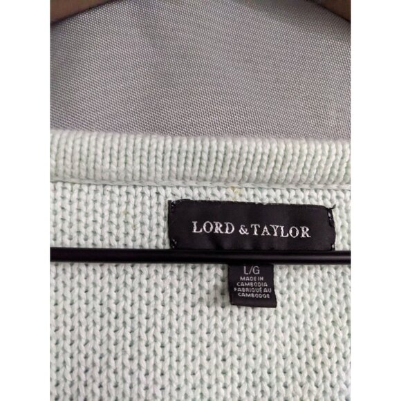 Lord & Taylor Sweater Green Ribbed Neck 100% Cotton Womens Size L - Picture 3 of 7